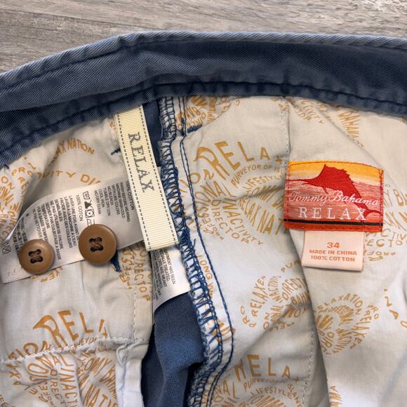 Vintage Tommy Bahama Relax Blue Mens 33 Chino Flat Front Preppy Shorts - Picture 3 of 9